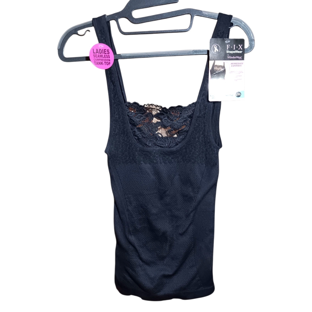 F.I.X. by WunderWear Black Lace Trim Compression Tank Top Shapewear Size L/XL